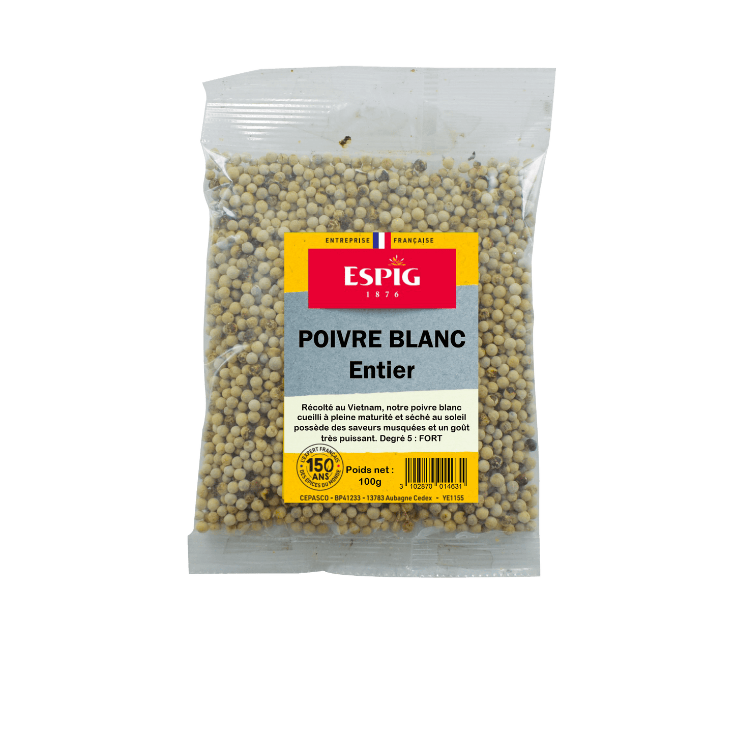 ESPIG - POIVRE BLANC ENTIER - 100g